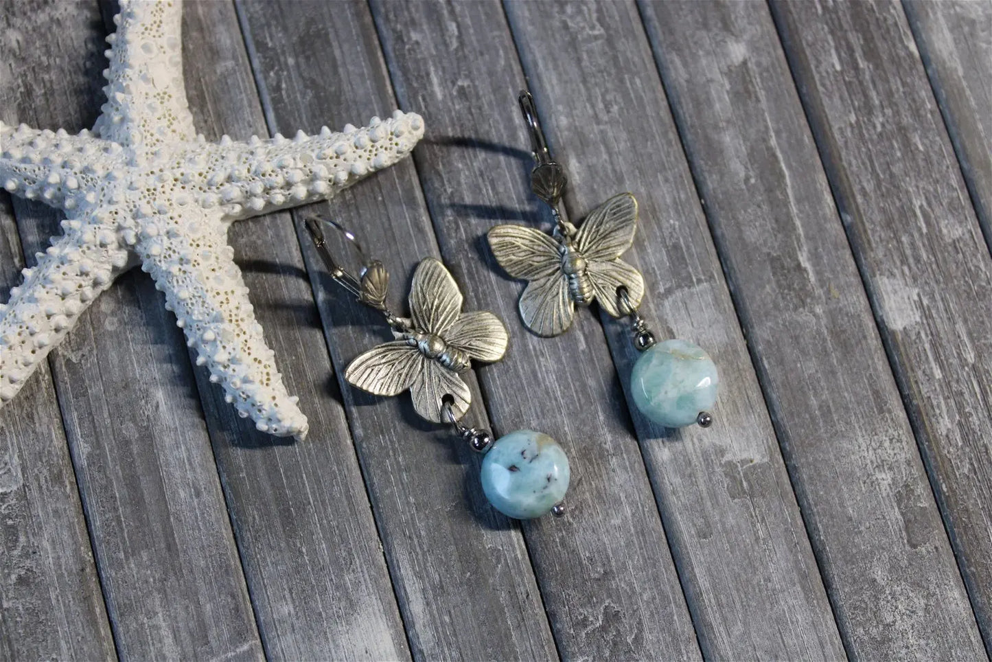 Boucles d'oreilles avec larimar - Aurore Lune