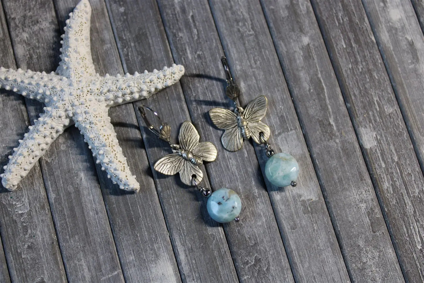 Boucles d'oreilles avec larimar - Aurore Lune