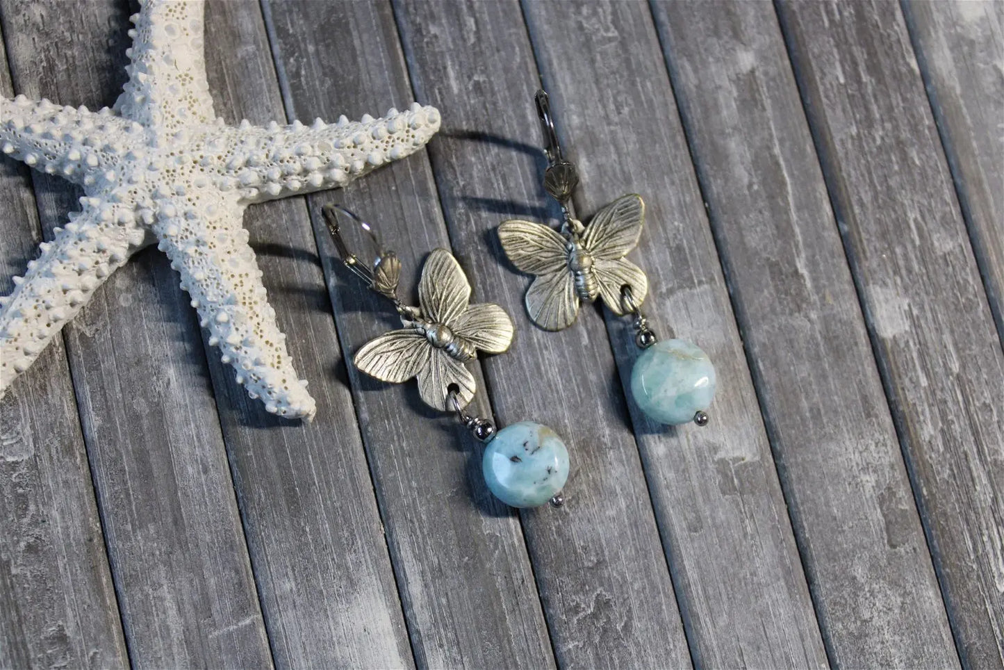 Boucles d'oreilles avec larimar - Aurore Lune