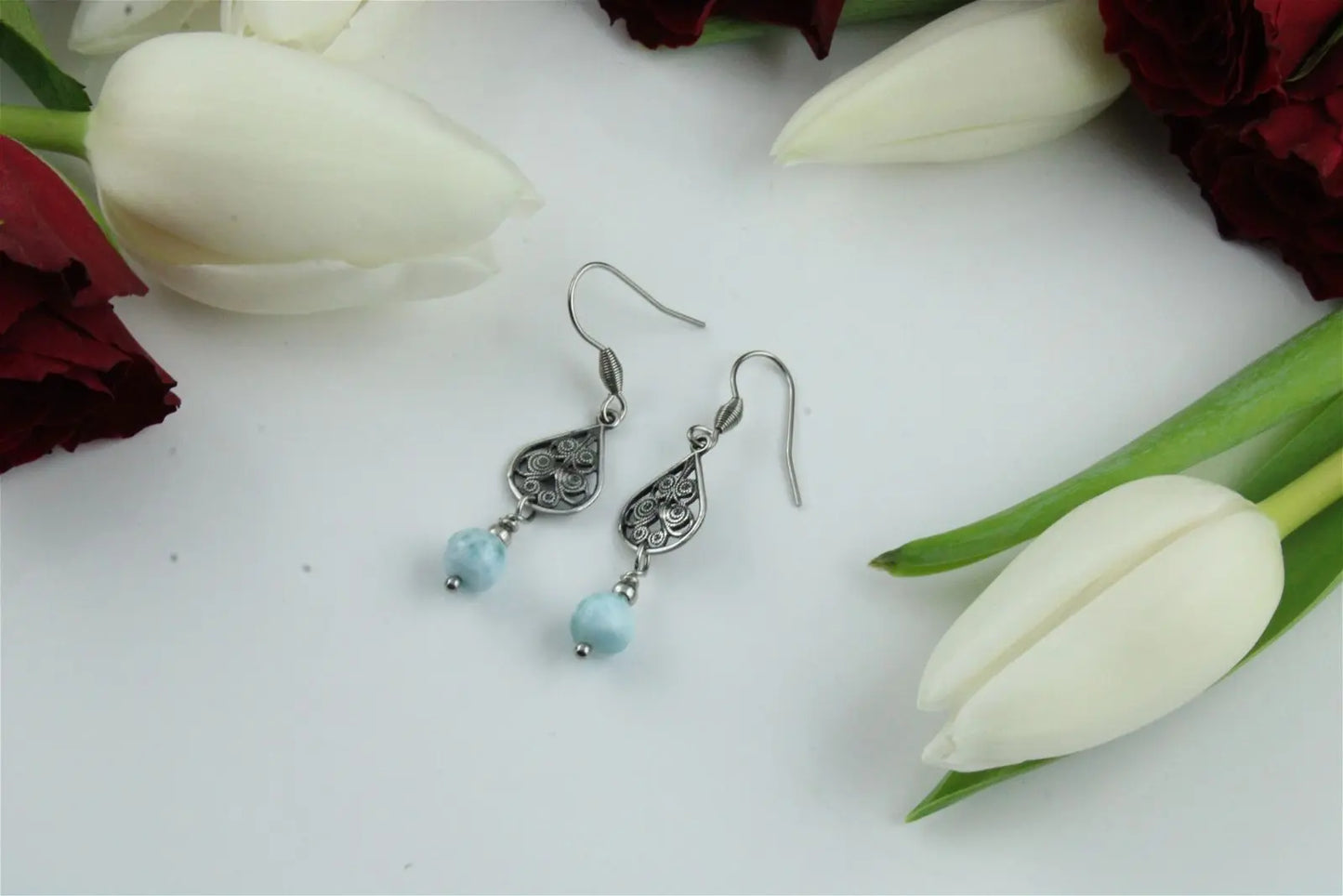 Boucles d'oreilles avec larimar - Aurore Lune