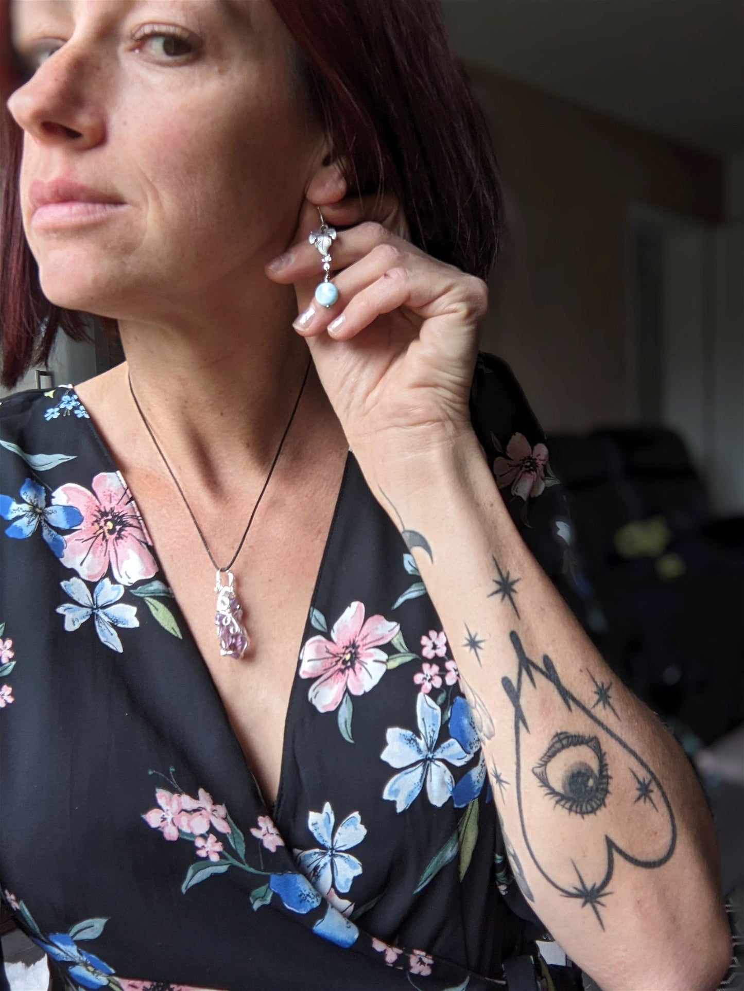 Boucles d'oreilles avec larimar - Aurore Lune