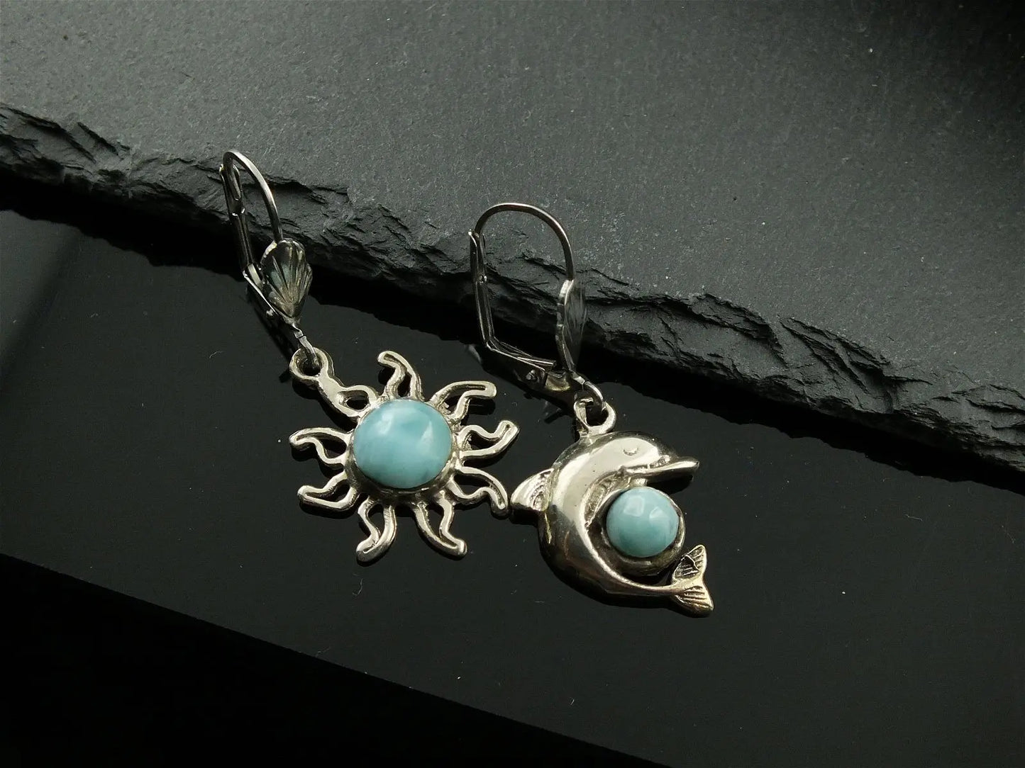 Boucles d'oreilles avec larimars - Aurore Lune
