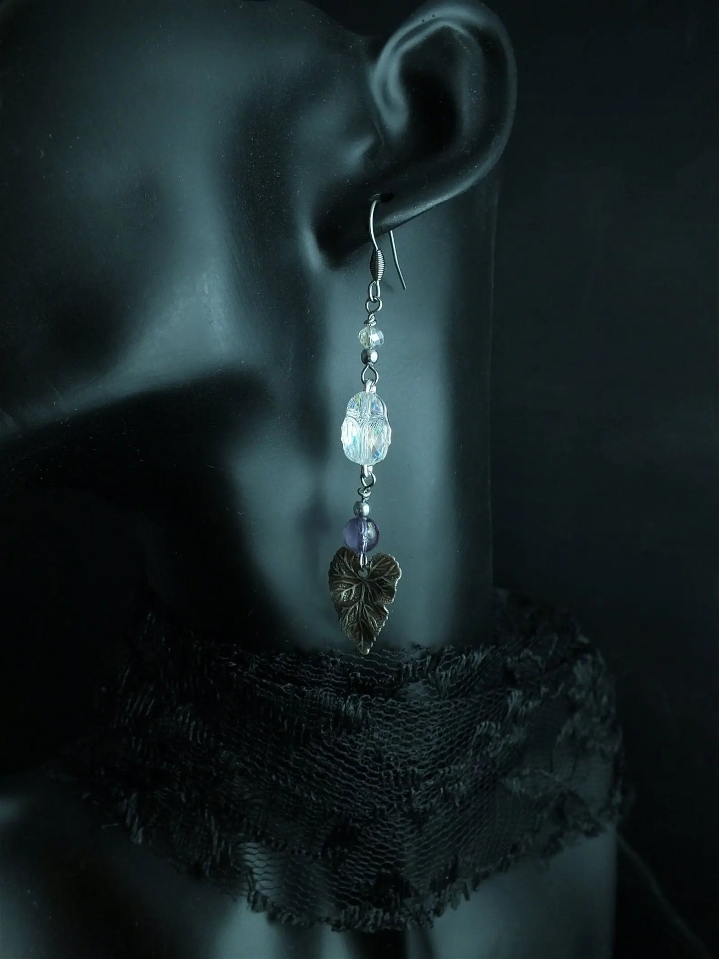 Boucles d'oreilles avec scarabées swarovski crystal AB - Aurore Lune