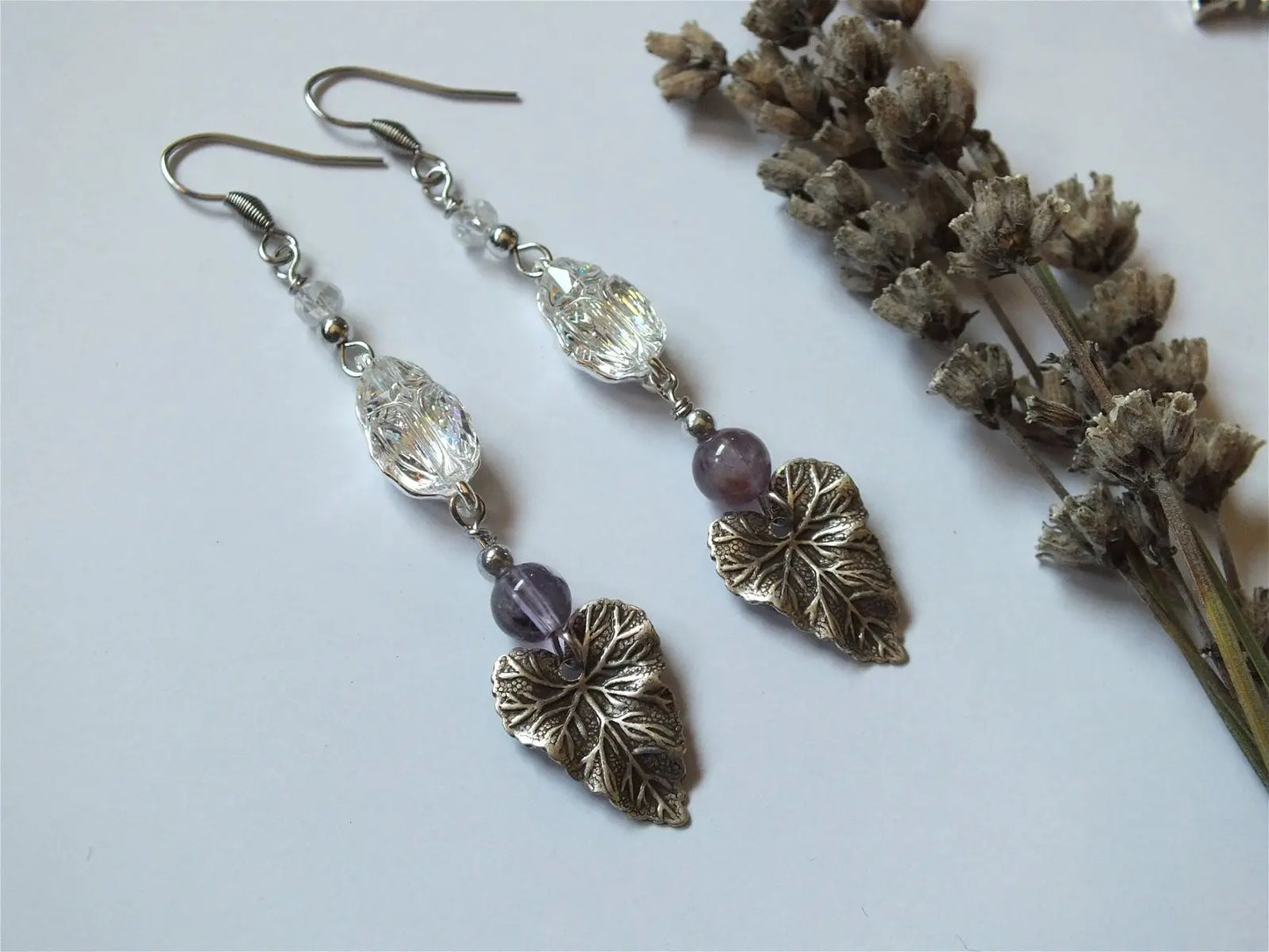 Boucles d'oreilles avec scarabées swarovski crystal AB - Aurore Lune