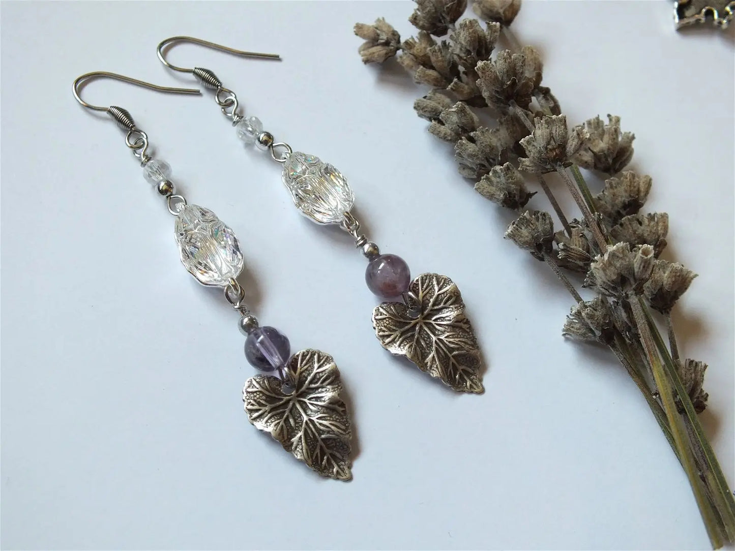 Boucles d'oreilles avec scarabées swarovski crystal AB - Aurore Lune