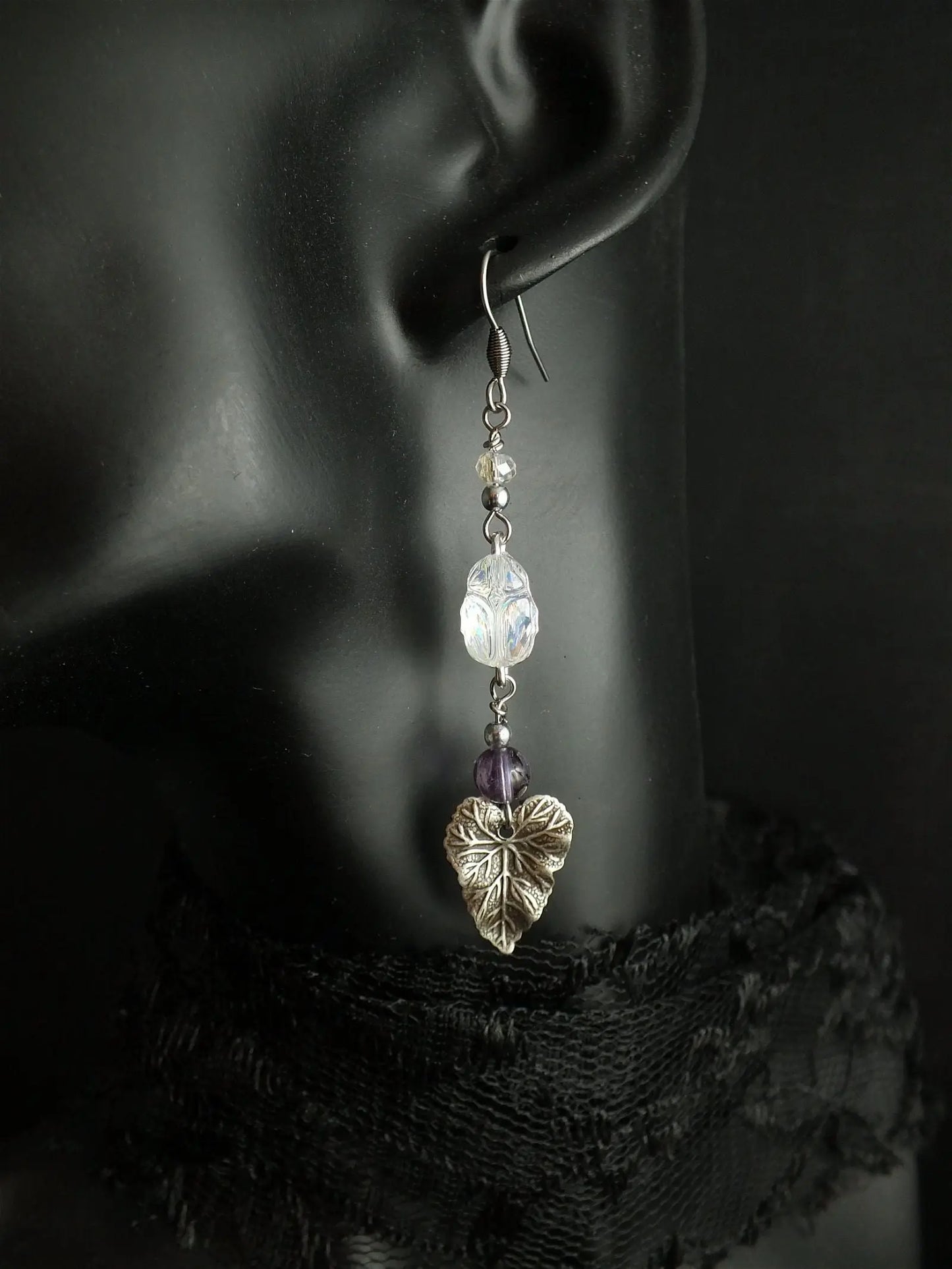 Boucles d'oreilles avec scarabées swarovski crystal AB - Aurore Lune
