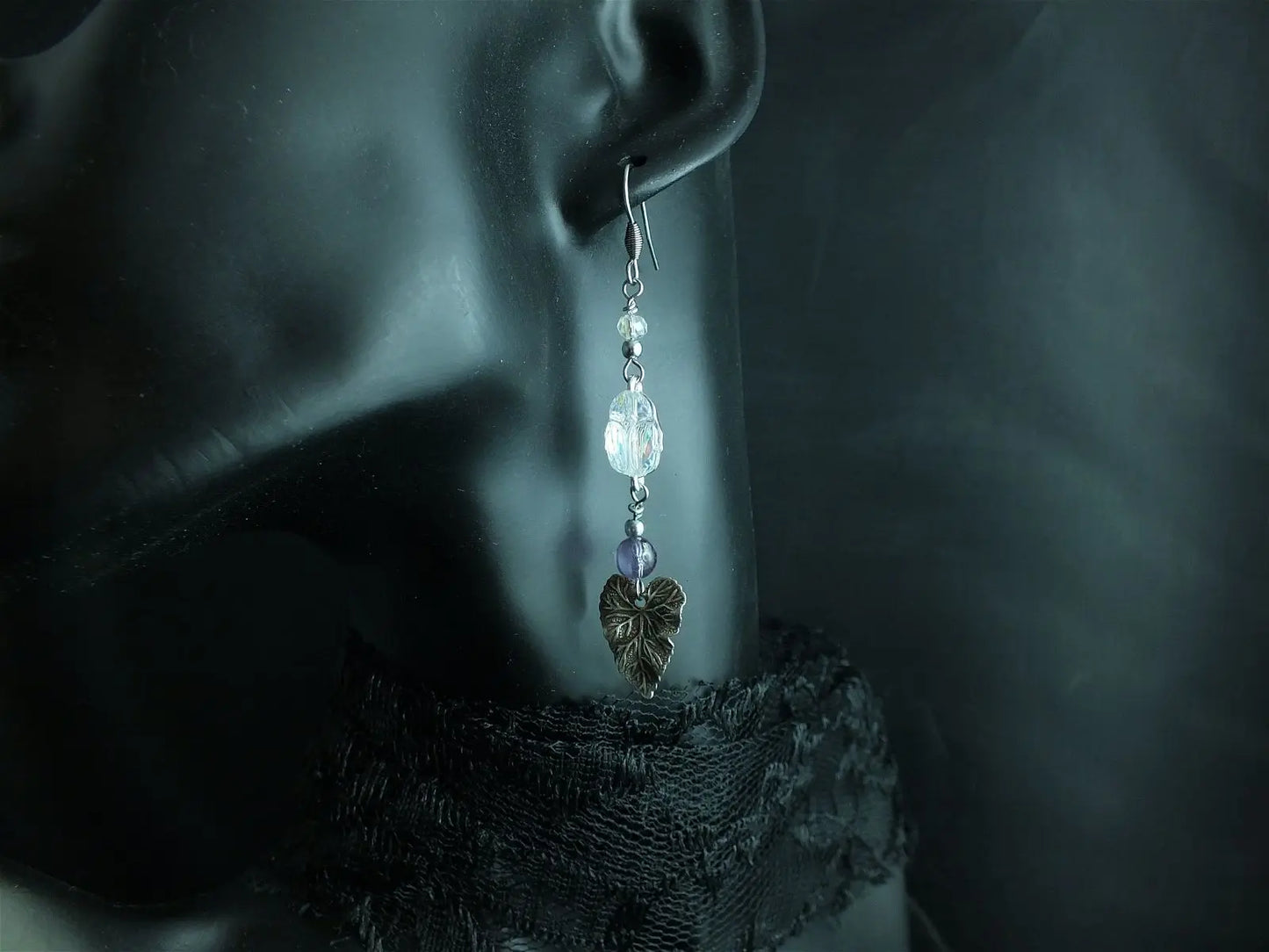 Boucles d'oreilles avec scarabées swarovski crystal AB - Aurore Lune