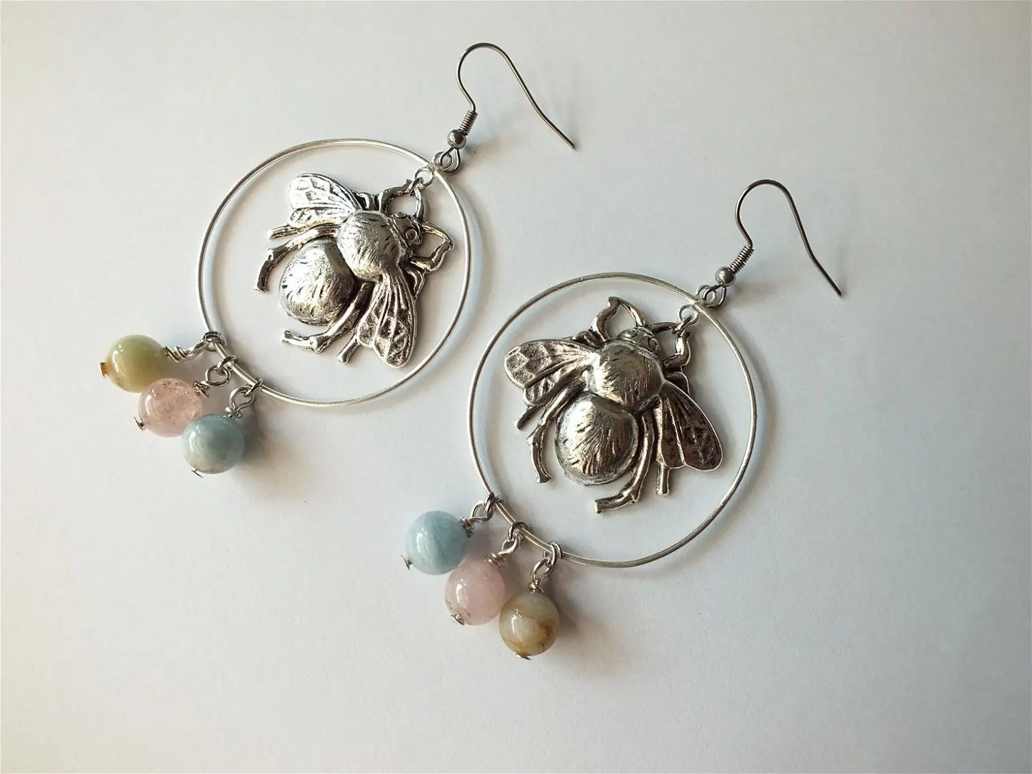 Boucles d'oreilles bourdon et morganites - Aurore Lune