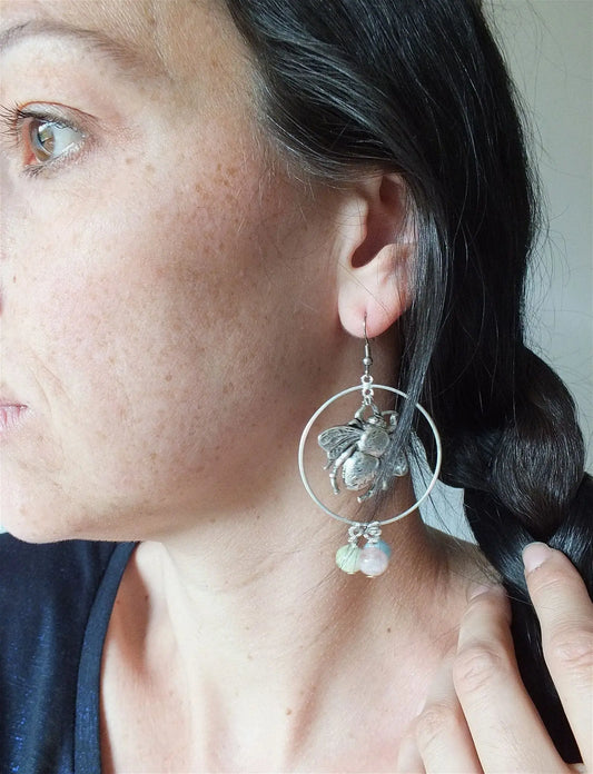 Boucles d'oreilles bourdon et morganites - Aurore Lune