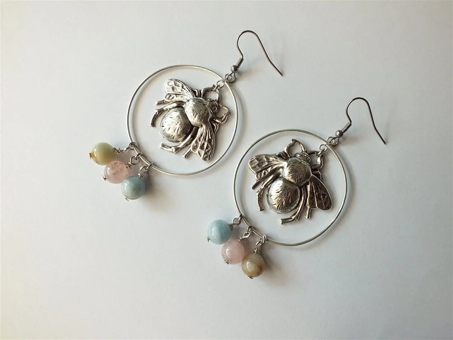 Boucles d'oreilles bourdon et morganites - Aurore Lune