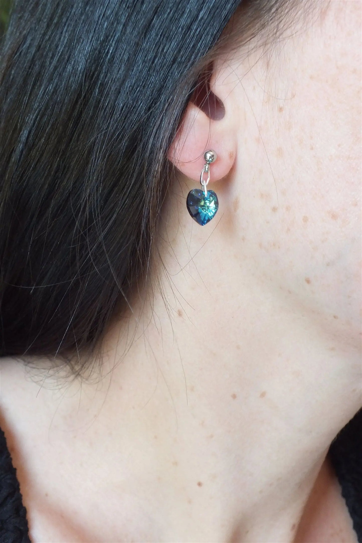 Boucles d'oreilles clous inox avec coeur décorées SWAROVSKI - Aurore Lune