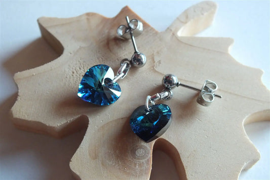 Boucles d'oreilles clous inox avec coeur décorées SWAROVSKI - Aurore Lune