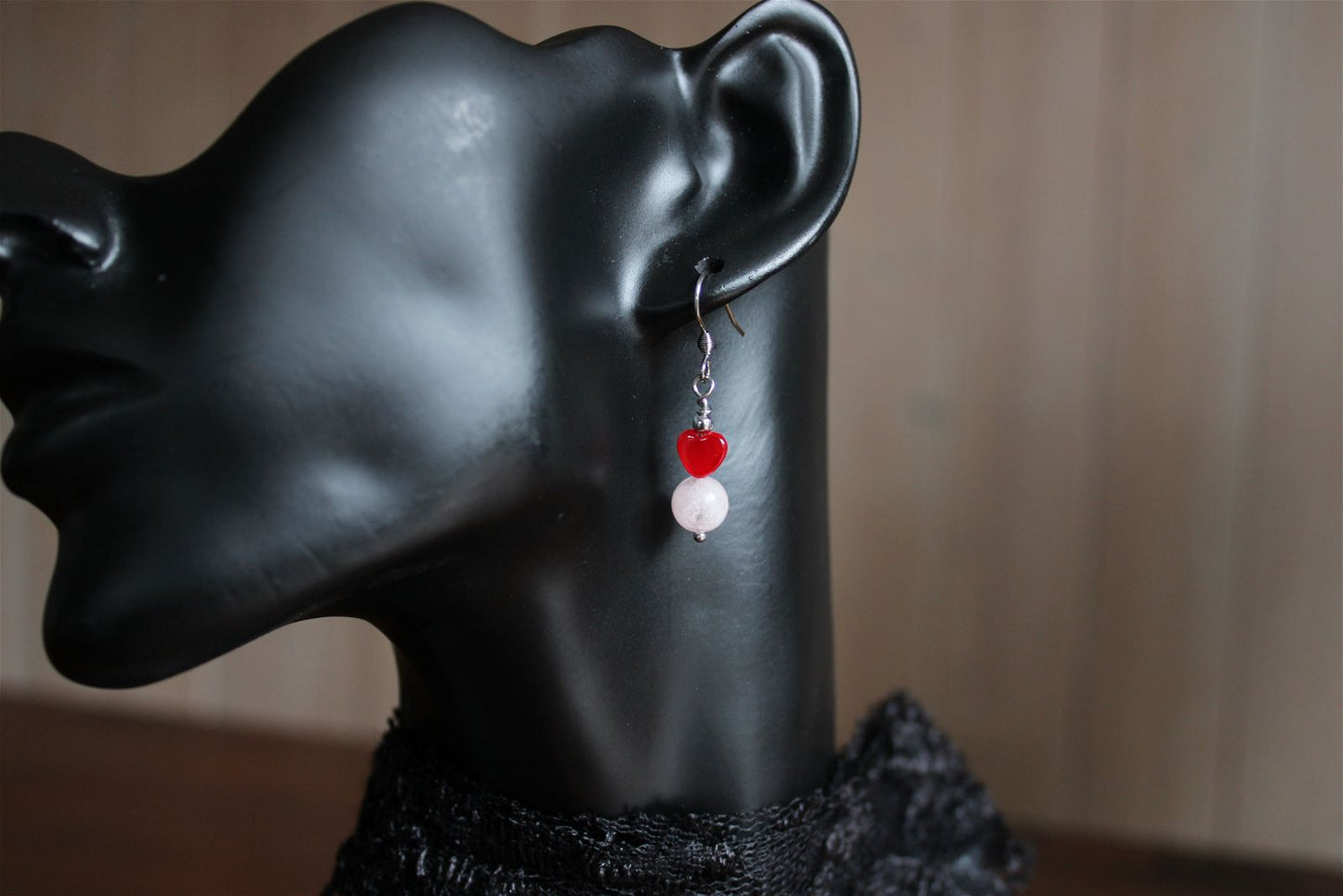 Boucles d'oreilles coeurs et morganites pierres naturelles - Aurore Lune