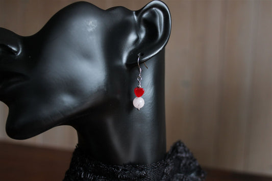 Boucles d'oreilles coeurs et morganites pierres naturelles - Aurore Lune