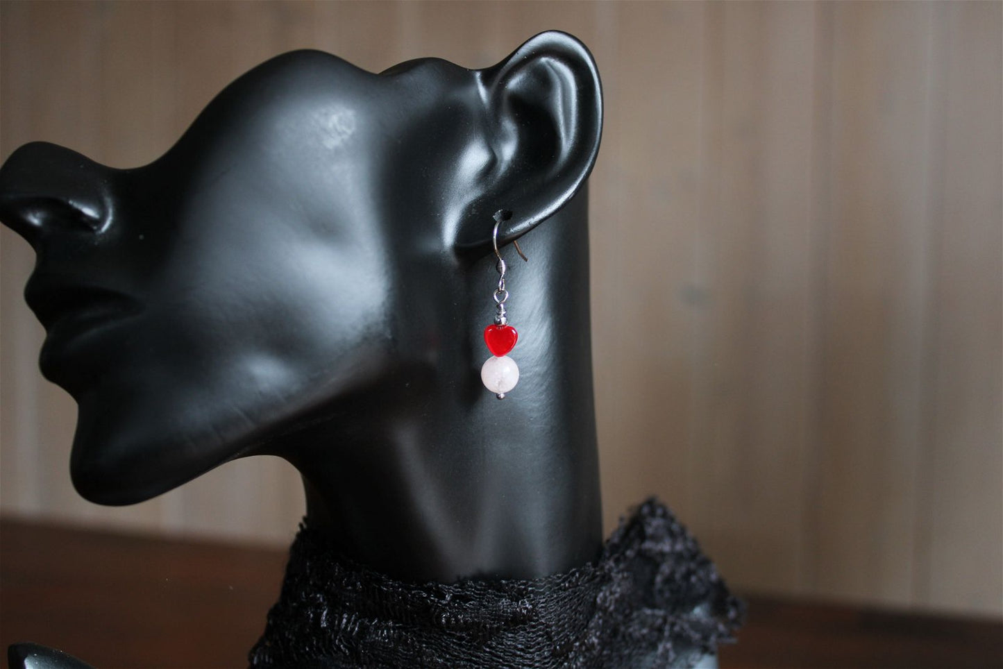 Boucles d'oreilles coeurs et morganites pierres naturelles - Aurore Lune