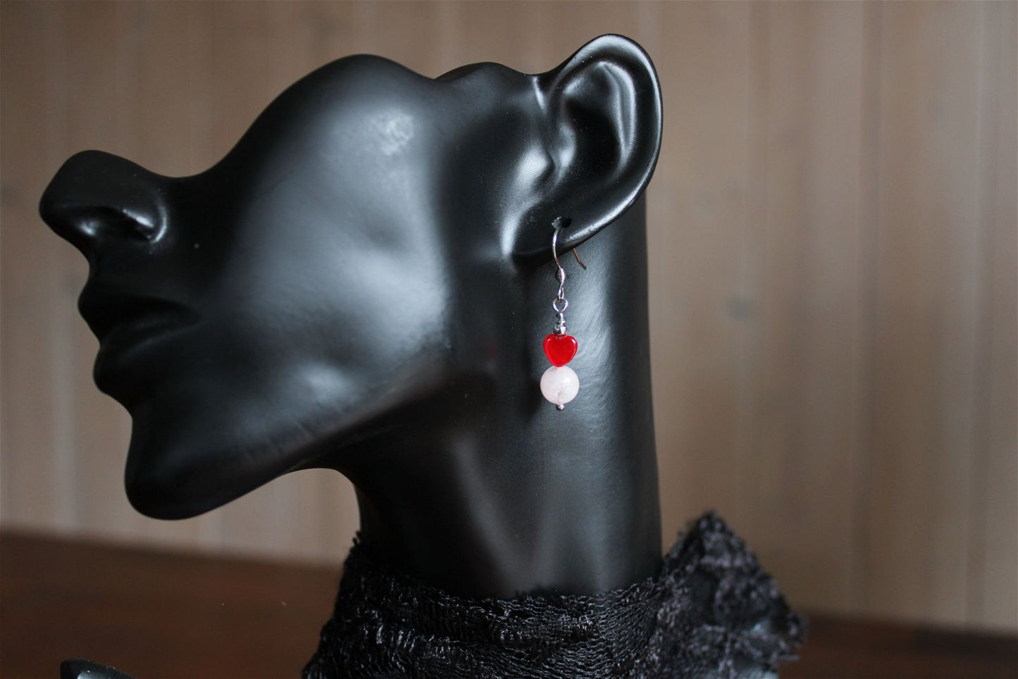 Boucles d'oreilles coeurs et morganites pierres naturelles - Aurore Lune