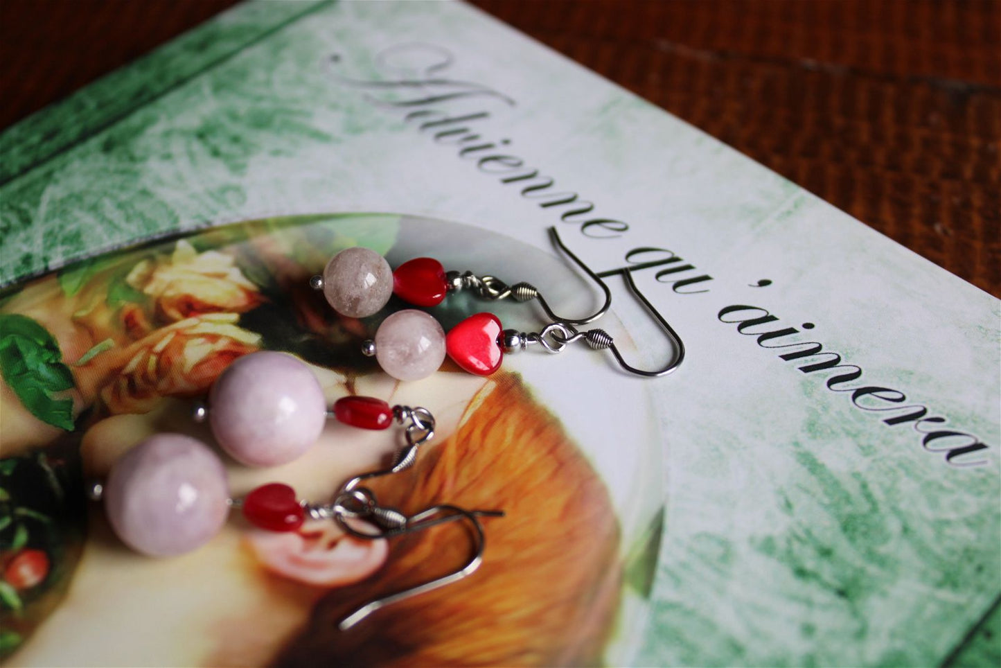 Boucles d'oreilles coeurs et morganites pierres naturelles - Aurore Lune