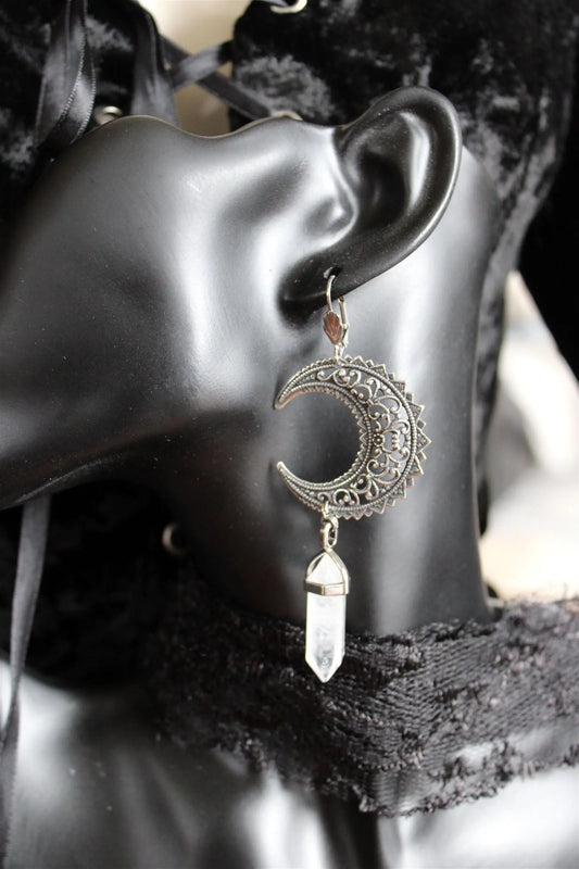 Boucles d'oreilles cristal de roche et Lunes - Aurore Lune