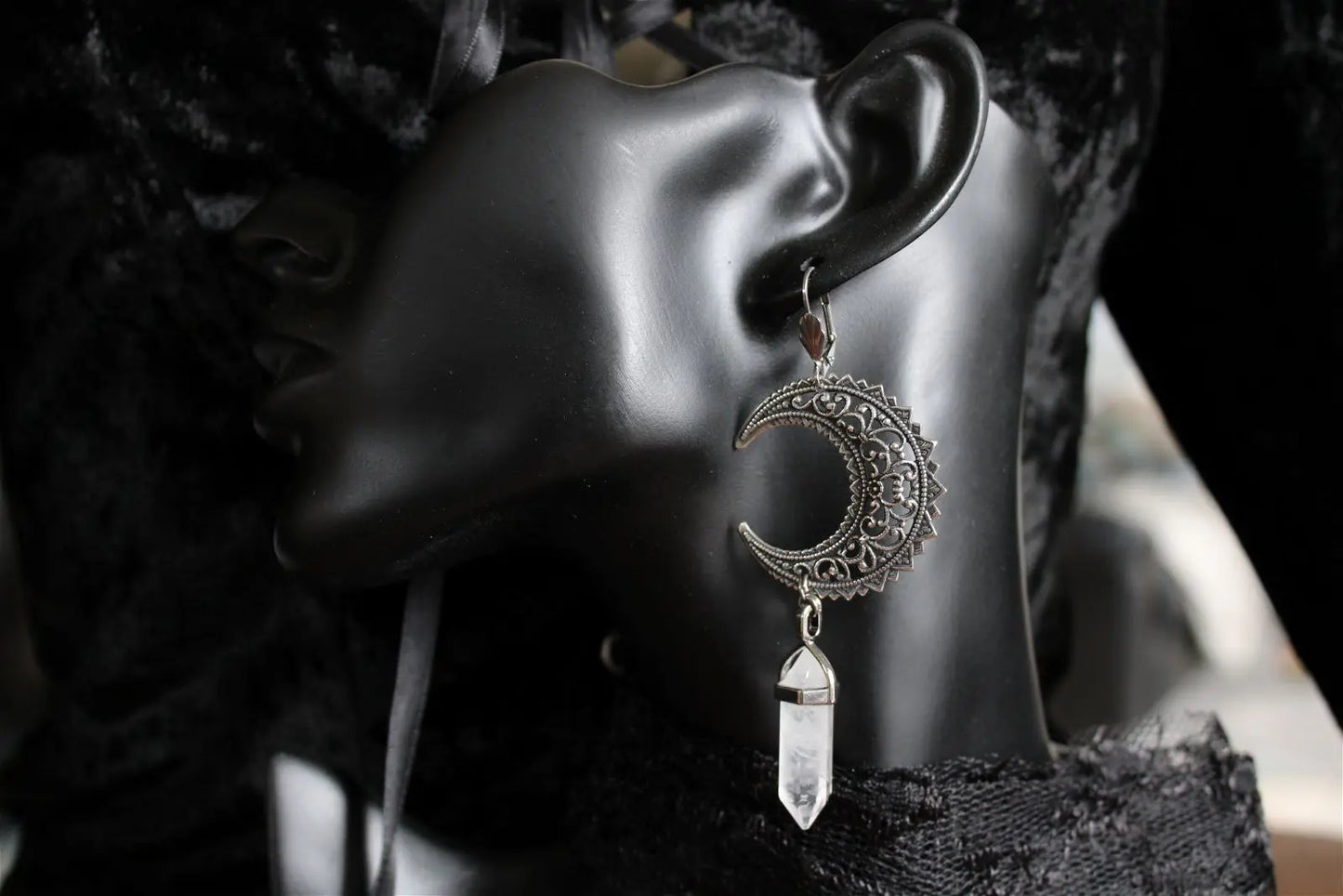 Boucles d'oreilles cristal de roche et Lunes - Aurore Lune