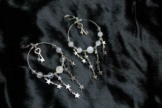 Boucles d'oreilles elfiques labradorite blanche * Stalactite * - Aurore Lune