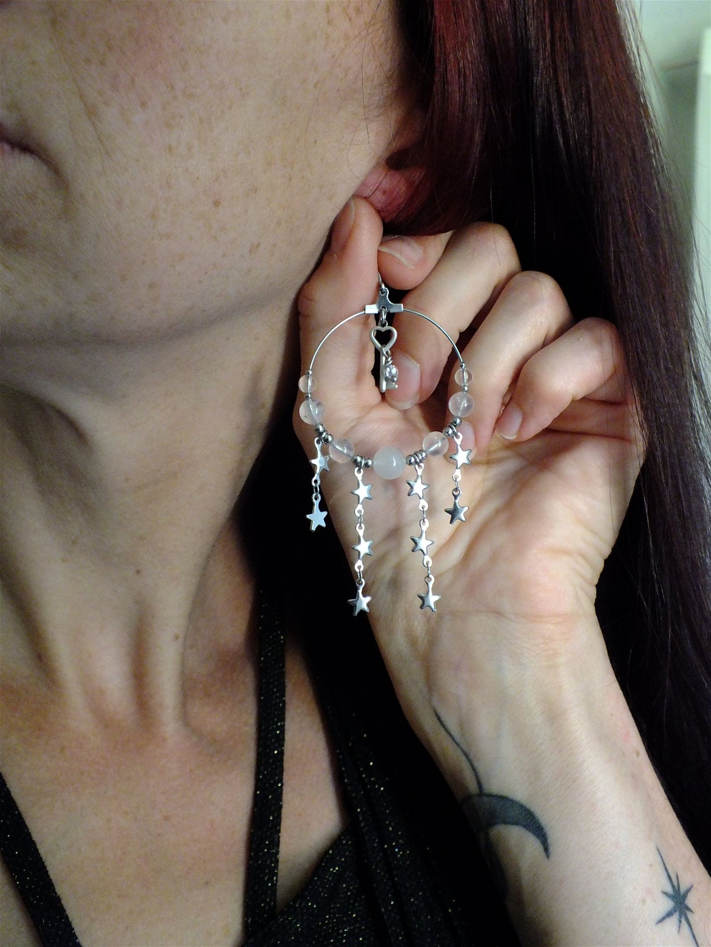 Boucles d'oreilles elfiques labradorite blanche * Stalactite * - Aurore Lune