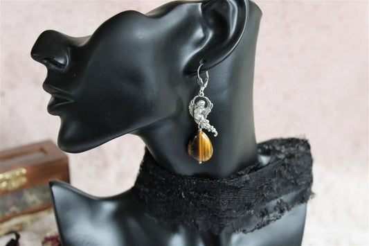 Boucles d'oreilles en oeil de tigre - Aurore Lune