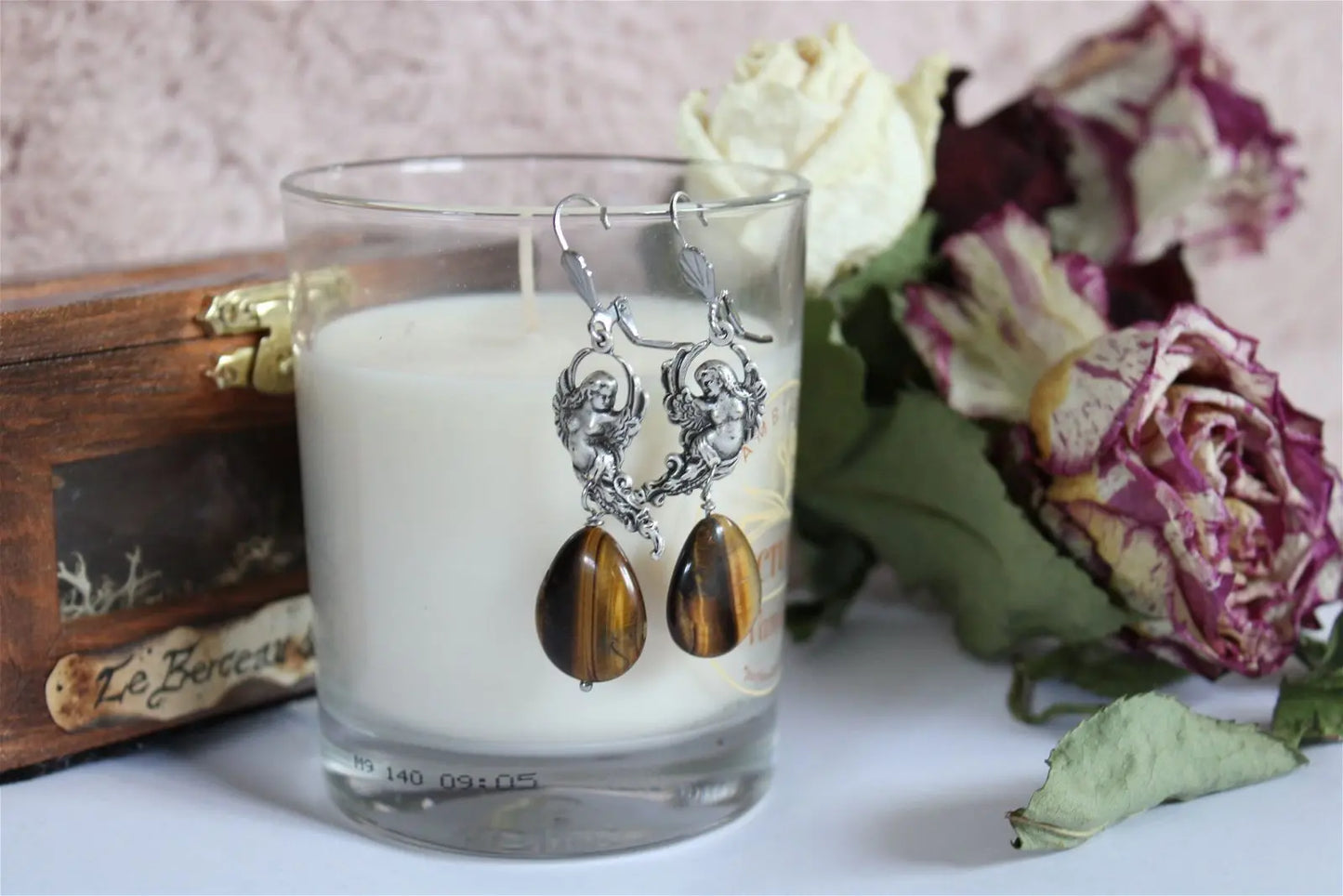 Boucles d'oreilles en oeil de tigre - Aurore Lune