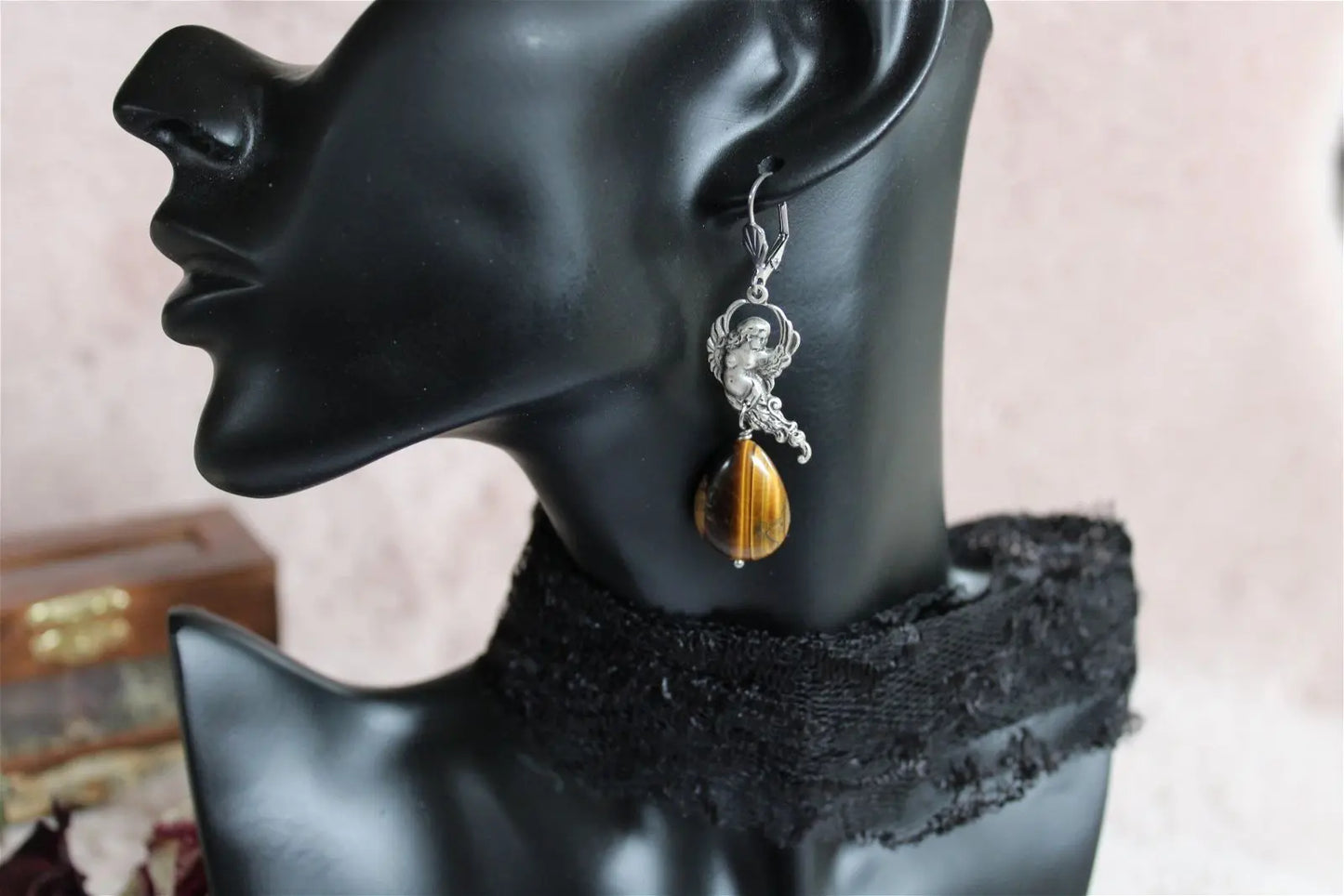 Boucles d'oreilles en oeil de tigre - Aurore Lune