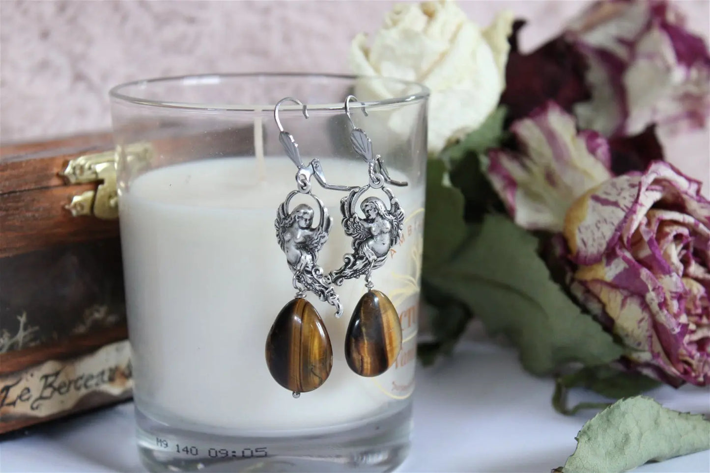 Boucles d'oreilles en oeil de tigre - Aurore Lune