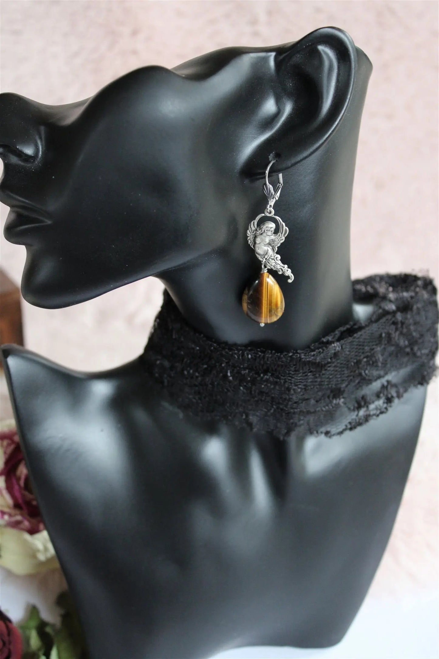 Boucles d'oreilles en oeil de tigre - Aurore Lune