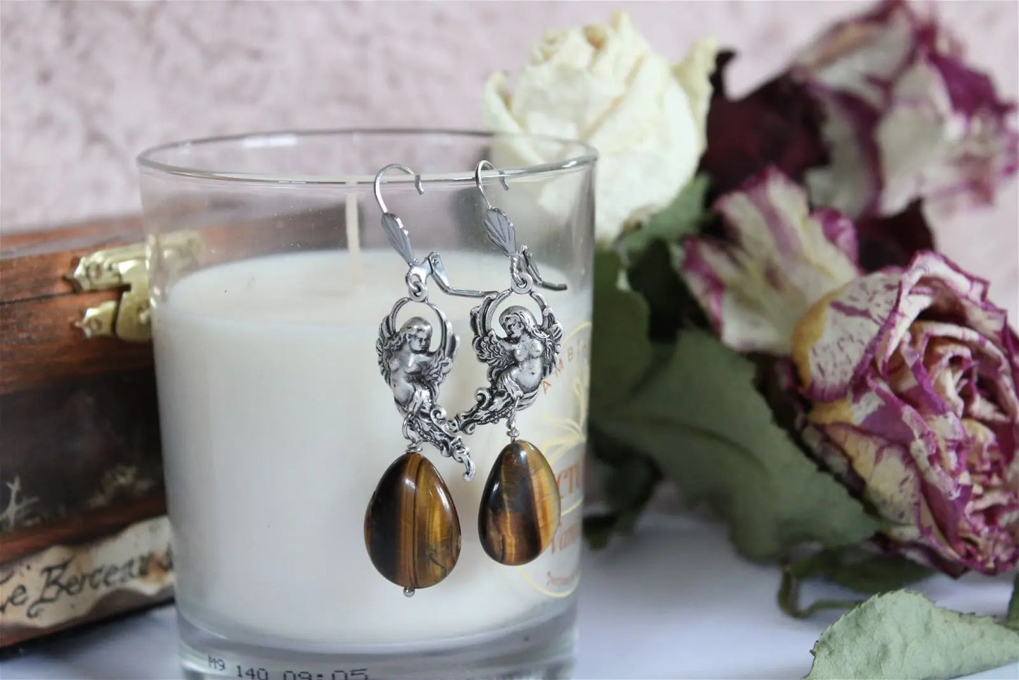 Boucles d'oreilles en oeil de tigre - Aurore Lune