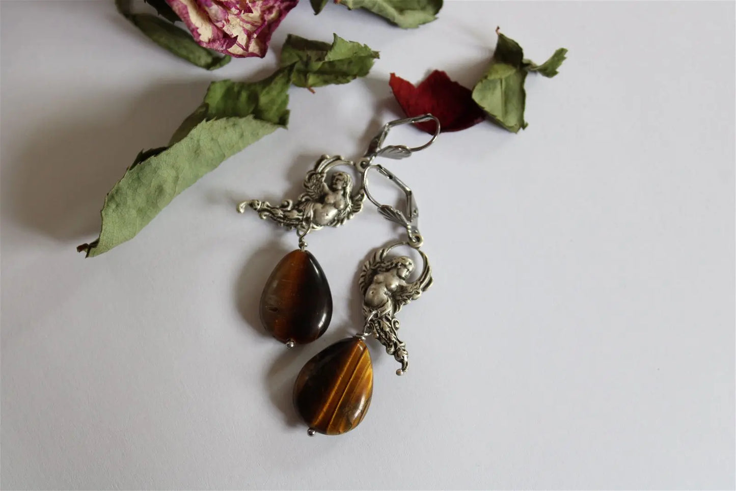 Boucles d'oreilles en oeil de tigre - Aurore Lune