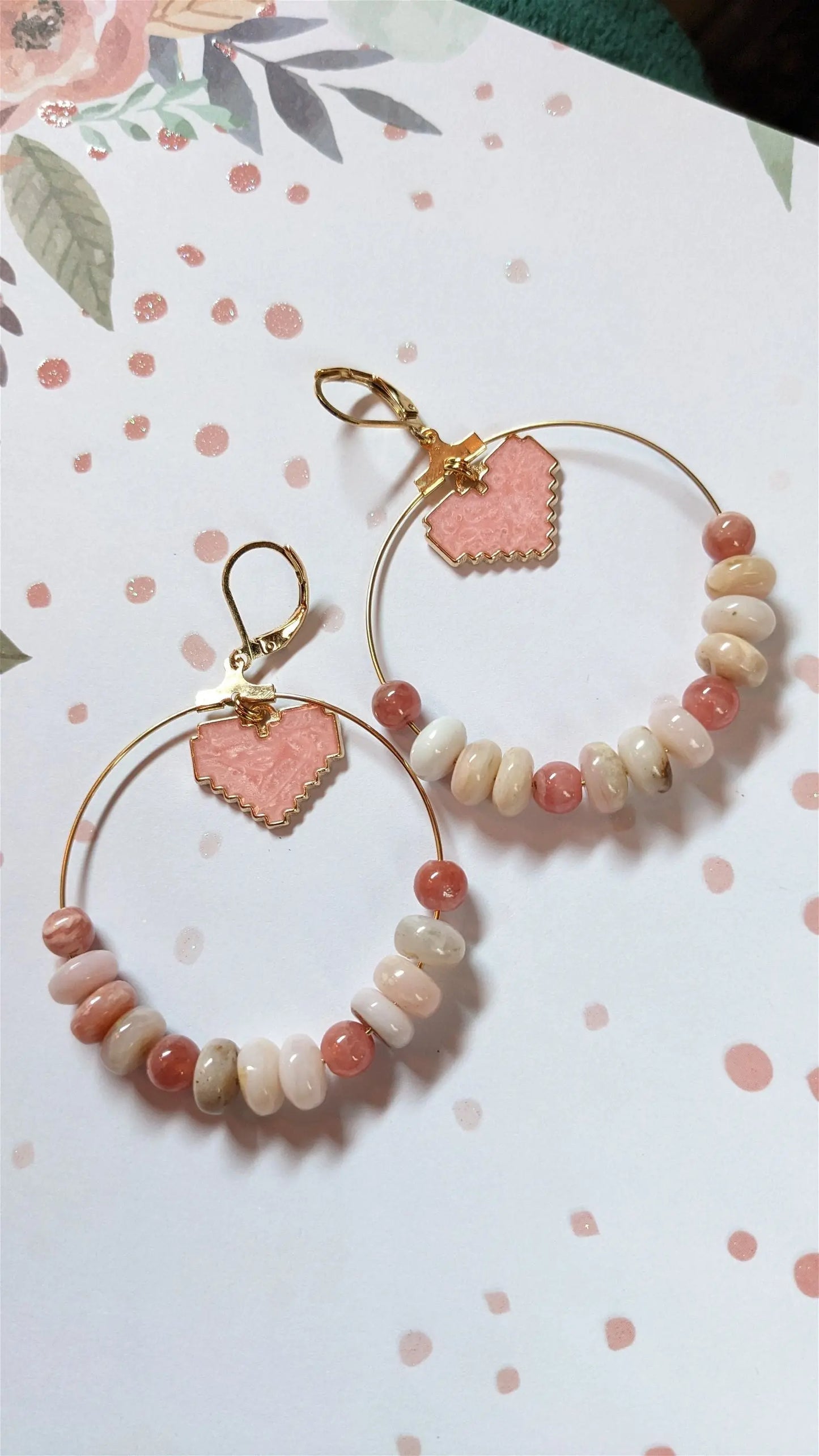 Boucles d'oreilles en opale rose - Aurore Lune