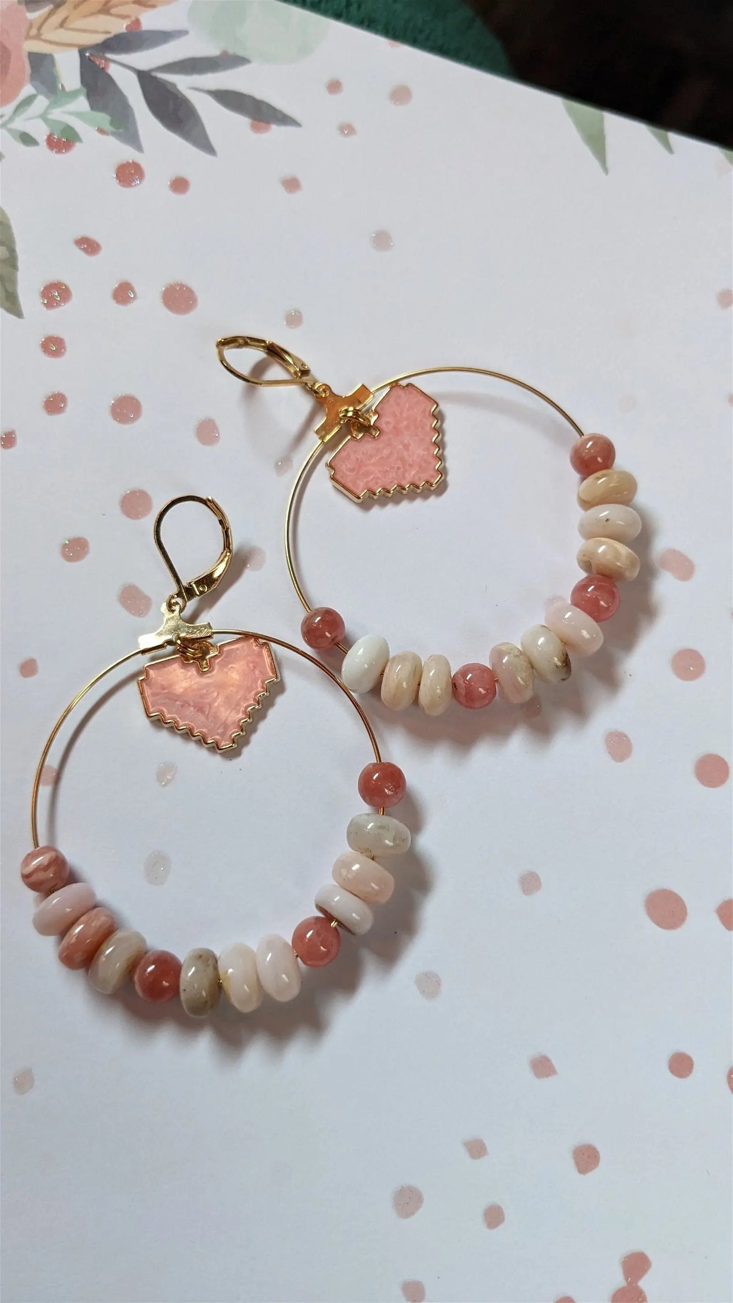 Boucles d'oreilles en opale rose - Aurore Lune