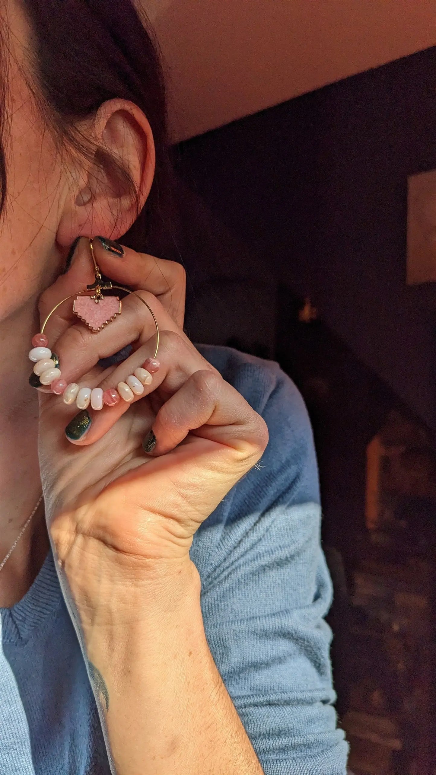 Boucles d'oreilles en opale rose - Aurore Lune