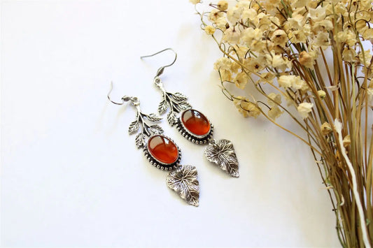 Boucles d'oreilles fantaisie fausses pierres oranges - Aurore Lune