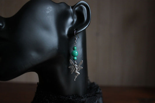 Boucles d'oreilles fées amazonites et malachites - Aurore Lune