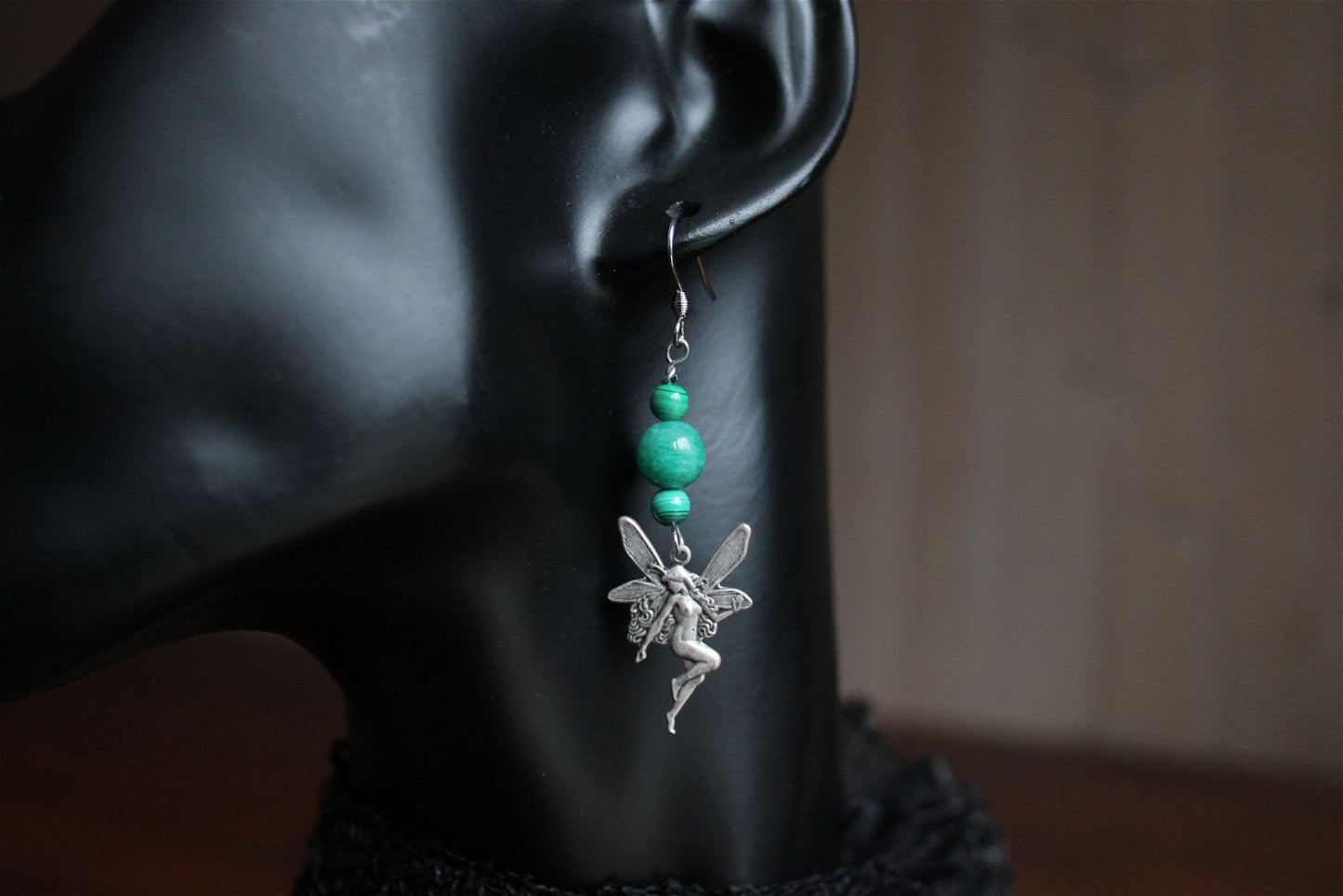 Boucles d'oreilles fées amazonites et malachites - Aurore Lune