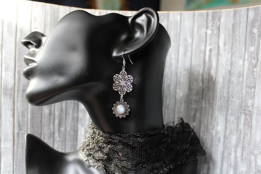 Boucles d'oreilles labradorites blanches - Aurore Lune