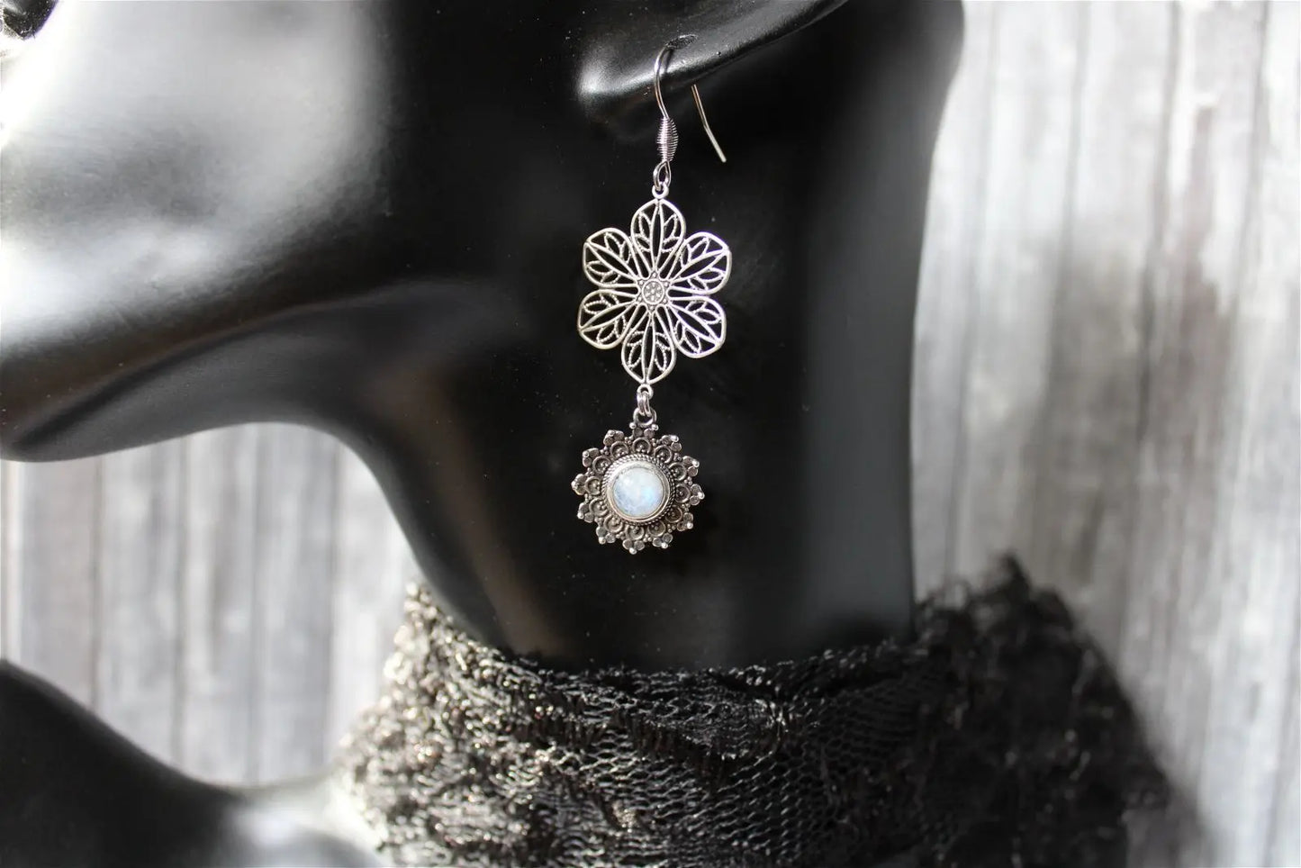 Boucles d'oreilles labradorites blanches - Aurore Lune