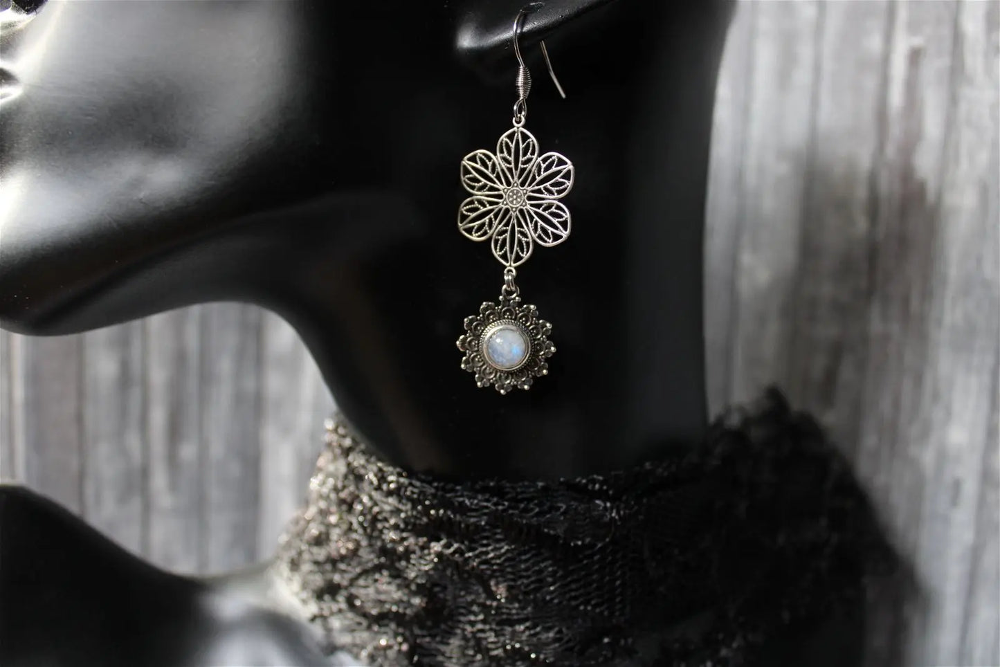Boucles d'oreilles labradorites blanches - Aurore Lune