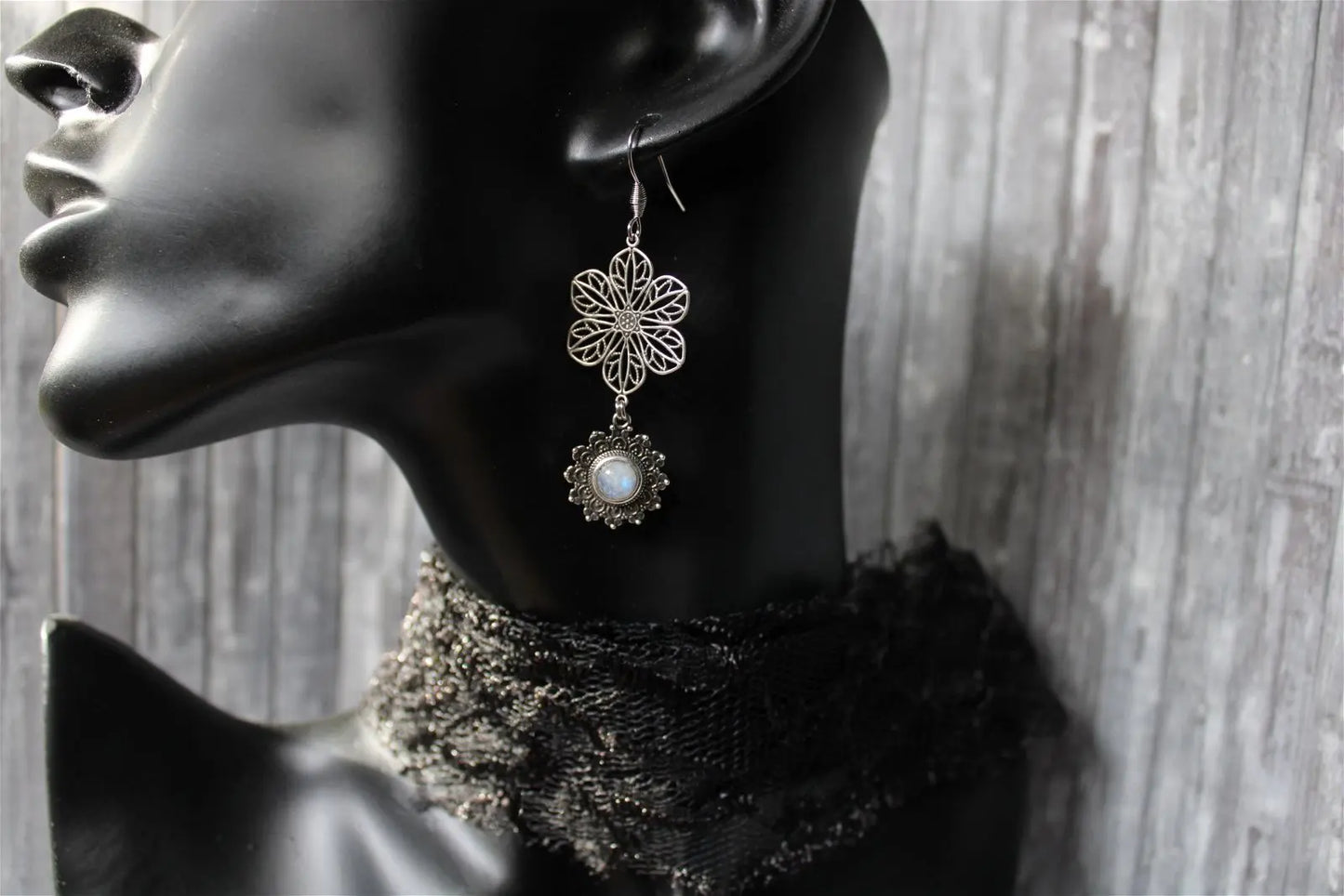 Boucles d'oreilles labradorites blanches - Aurore Lune