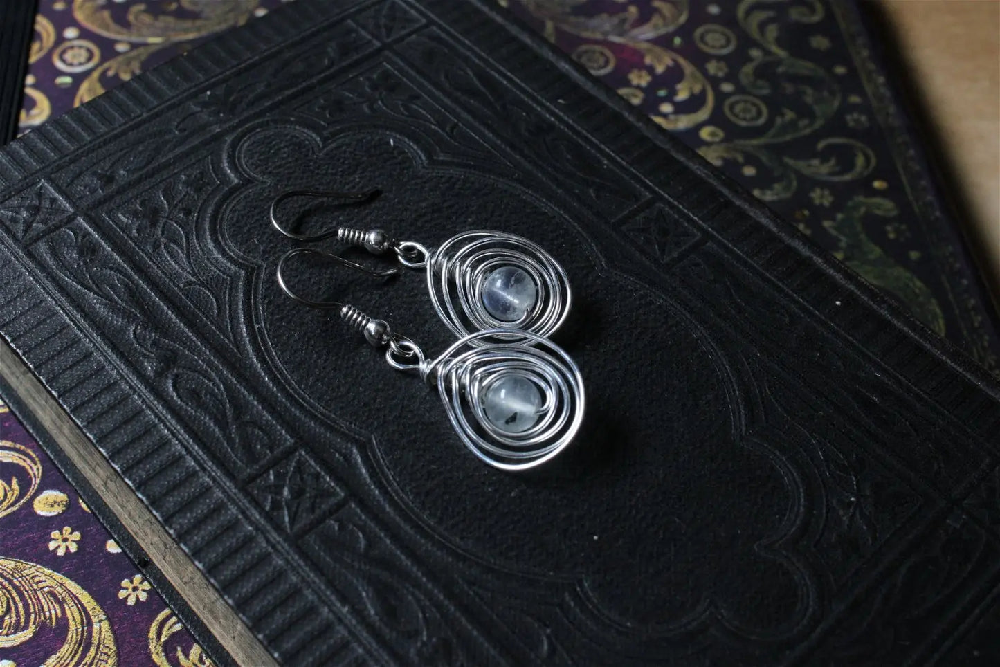 Boucles d'oreilles labradorites blanches - Aurore Lune