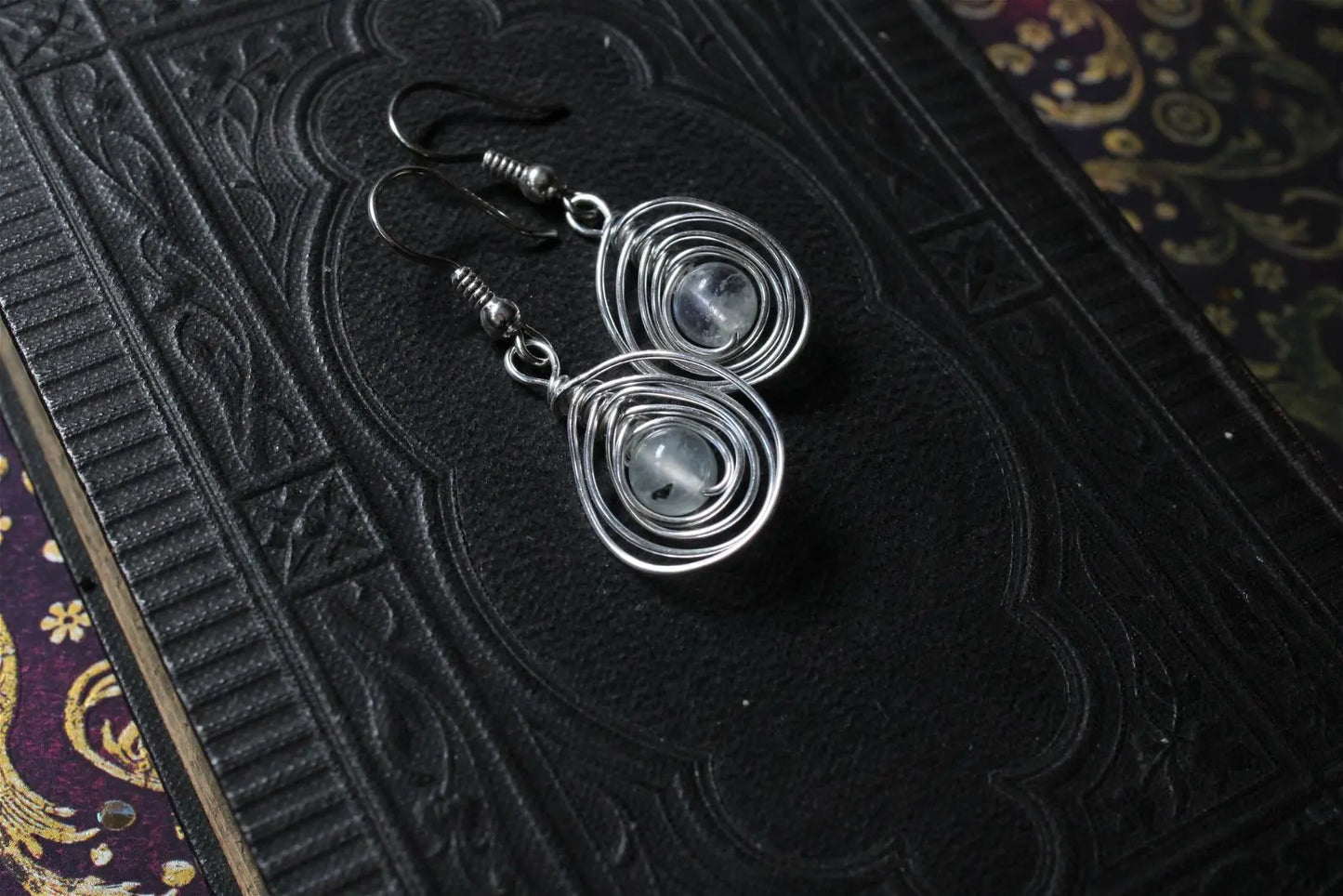Boucles d'oreilles labradorites blanches - Aurore Lune