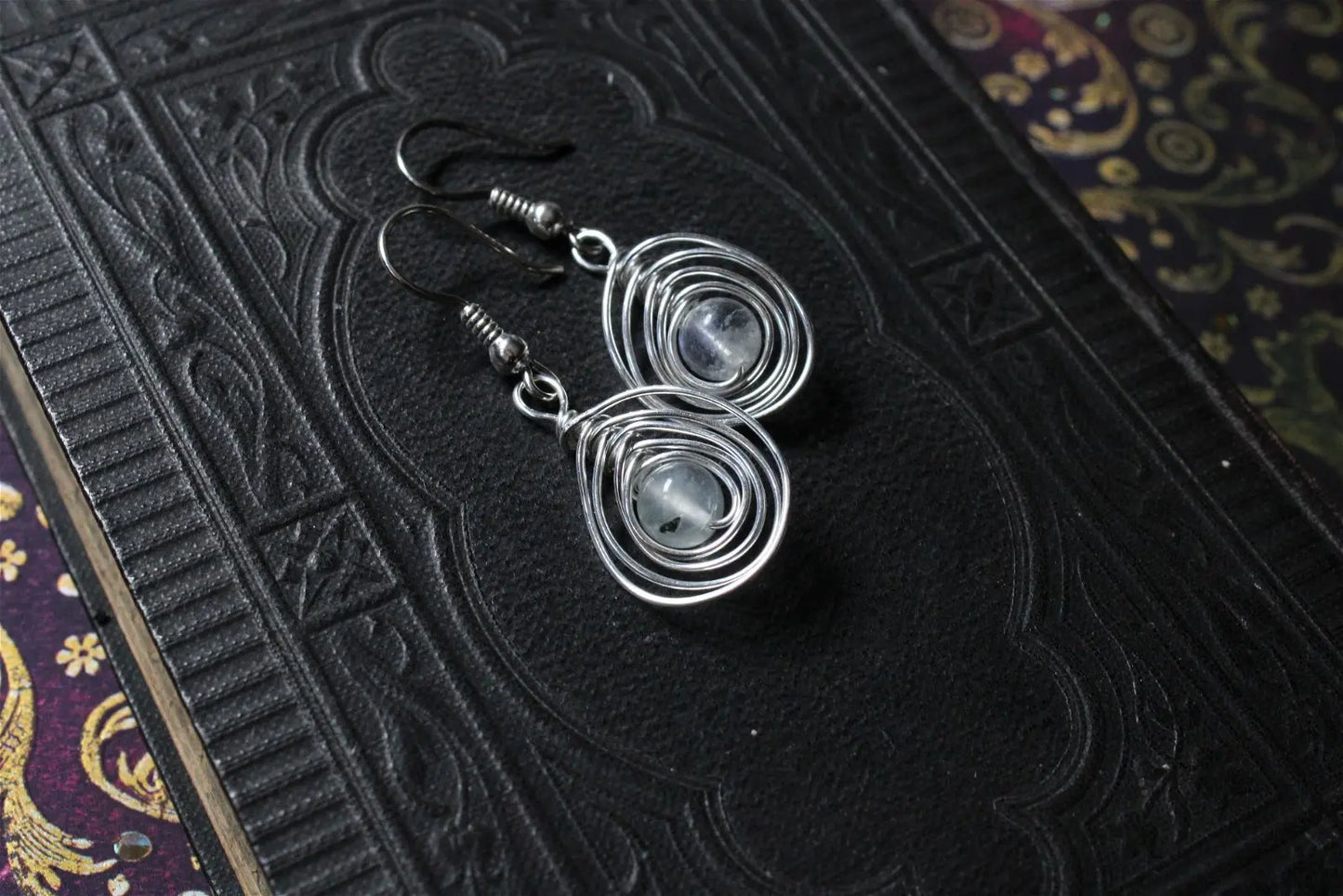 Boucles d'oreilles labradorites blanches - Aurore Lune