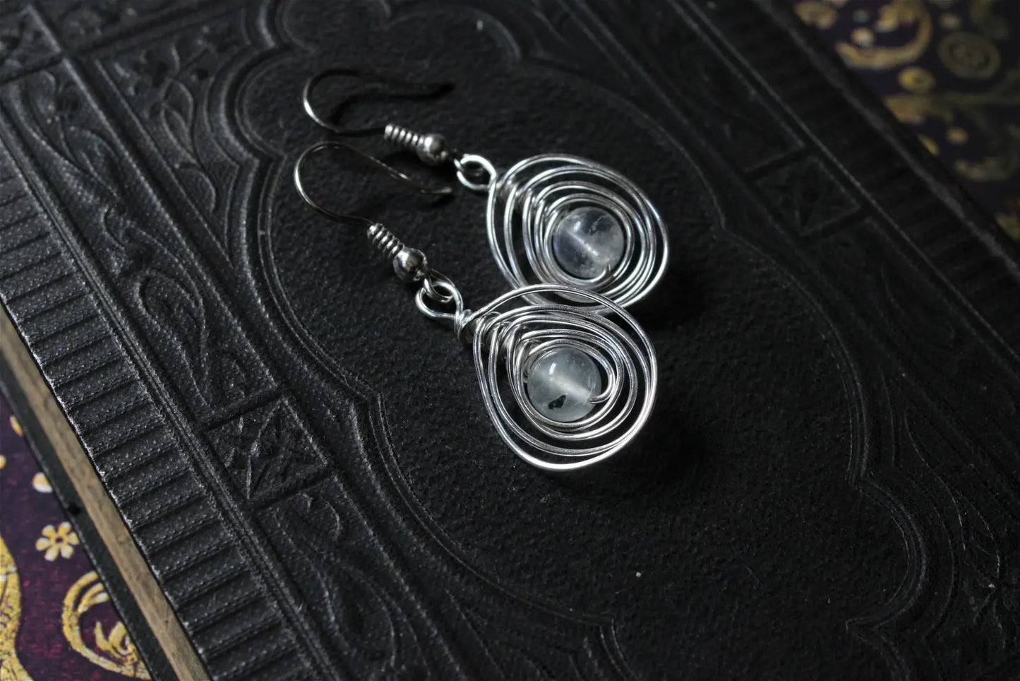 Boucles d'oreilles labradorites blanches - Aurore Lune