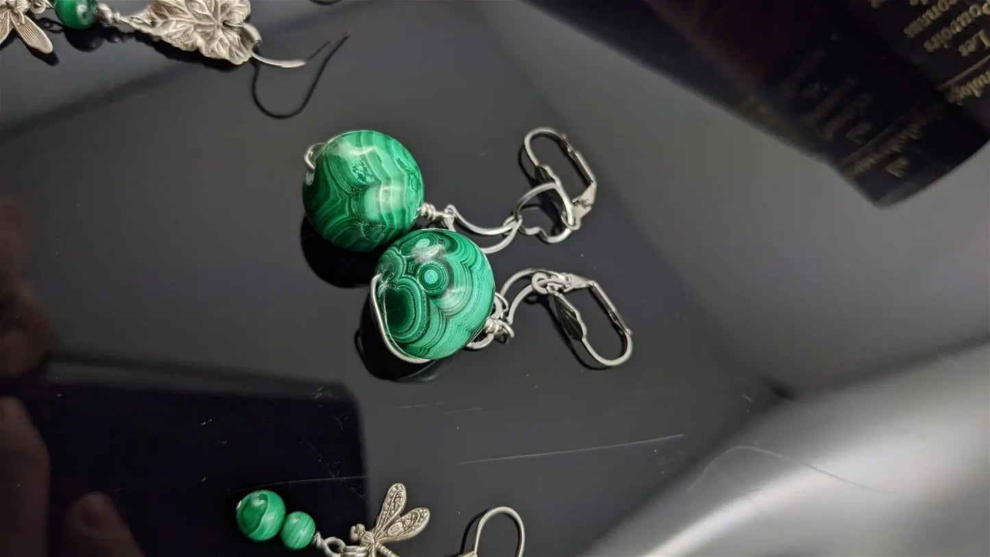 Boucles d'oreilles malachites - Aurore Lune