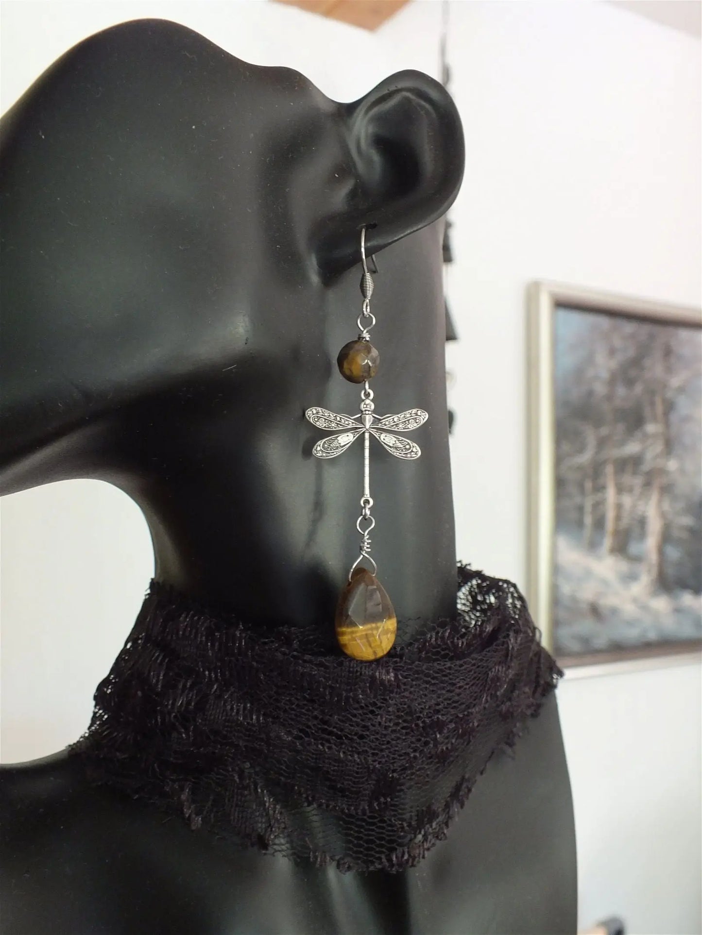 Boucles d'oreilles oeil de tigre - Aurore Lune