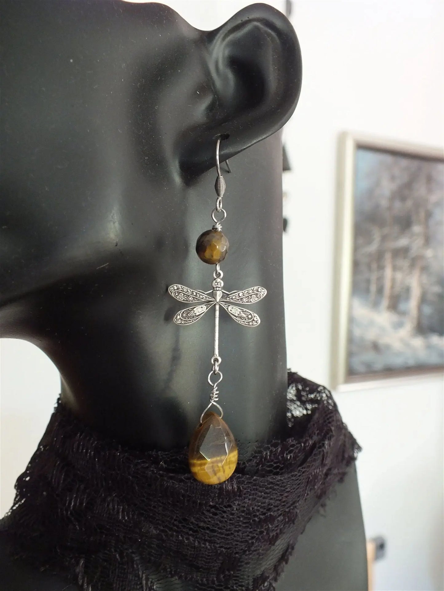 Boucles d'oreilles oeil de tigre - Aurore Lune