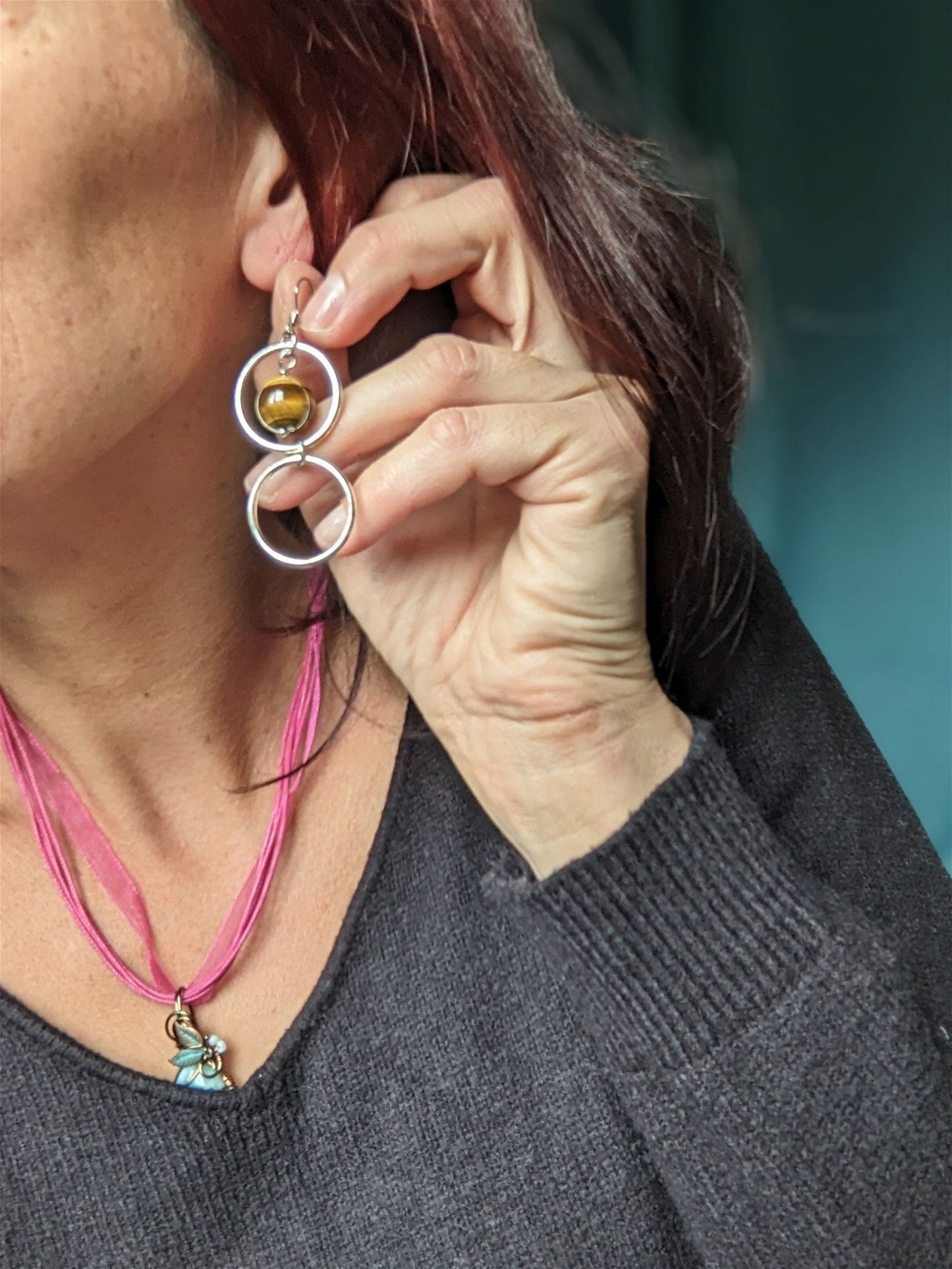 Boucles d'oreilles oeil de tigre - Aurore Lune